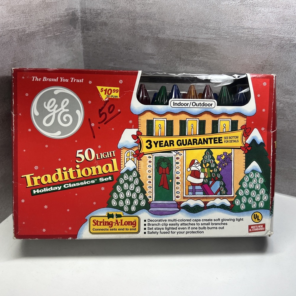 Vintage GE 50 count String-a-Long Classic Christmas Lights Assorted Color
